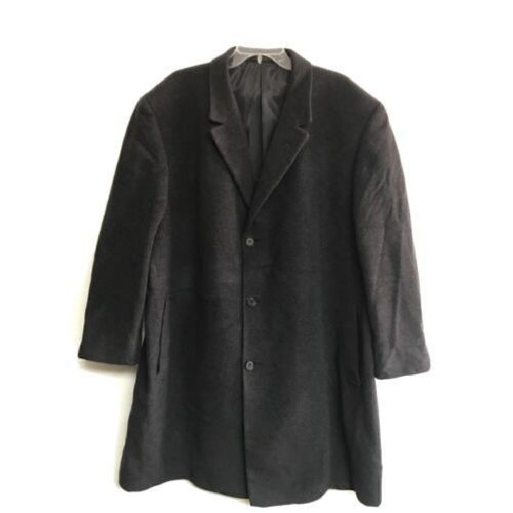Calvin Klein black grey Wool Cashmere 3 Button Lined Overcoat 25x42 Pockets